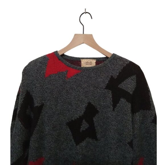 Amita Vintage Italian Wool Blend Geometric Oversized Sweater Sz M - Picture 2 of 6